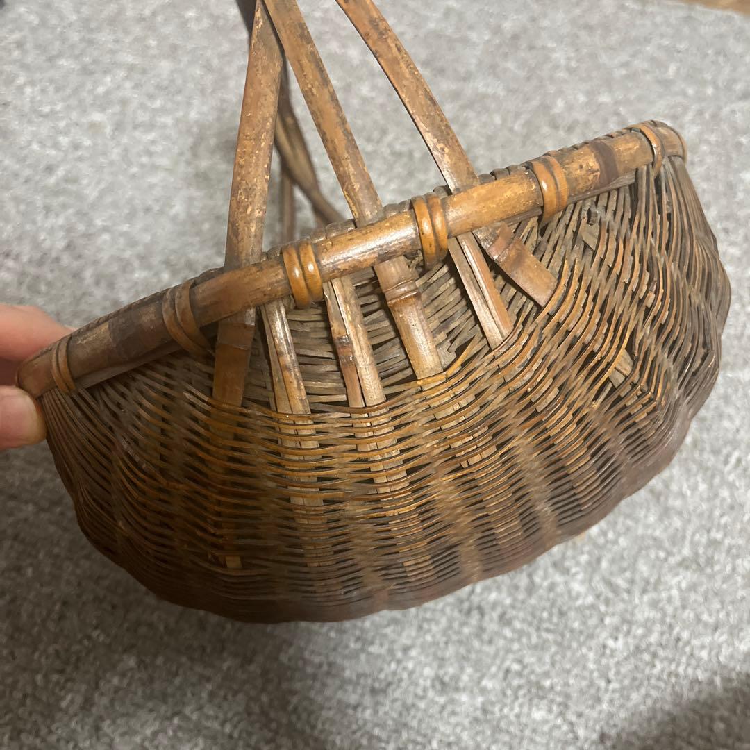 江戸時代　竹かご　バンブーバスケット　竹籠　アジアン雑貨　和風アンティーク レア