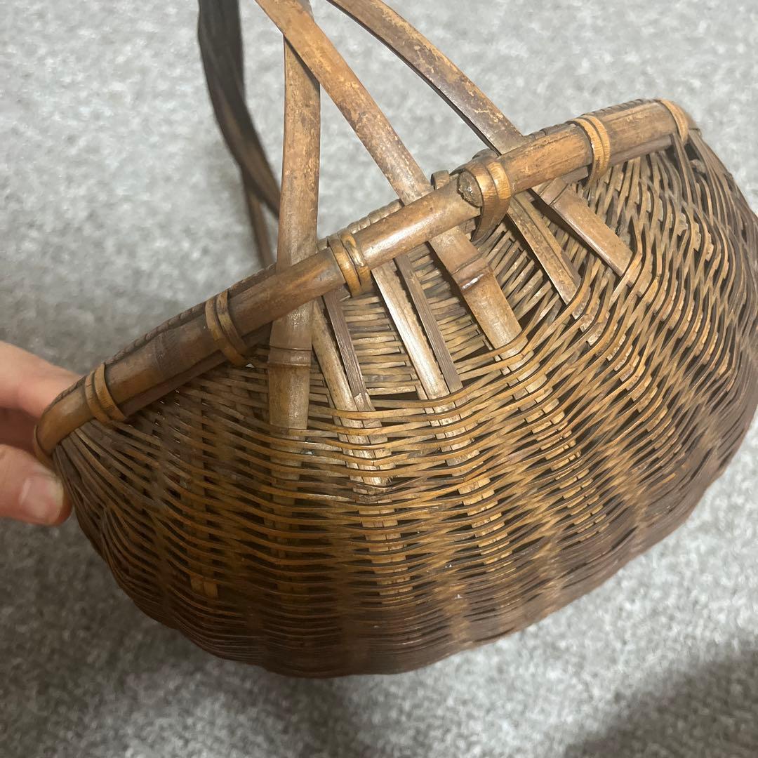 江戸時代　竹かご　バンブーバスケット　竹籠　アジアン雑貨　和風アンティーク レア