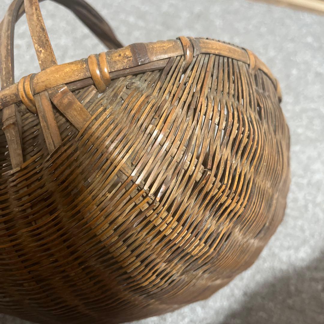 江戸時代　竹かご　バンブーバスケット　竹籠　アジアン雑貨　和風アンティーク レア