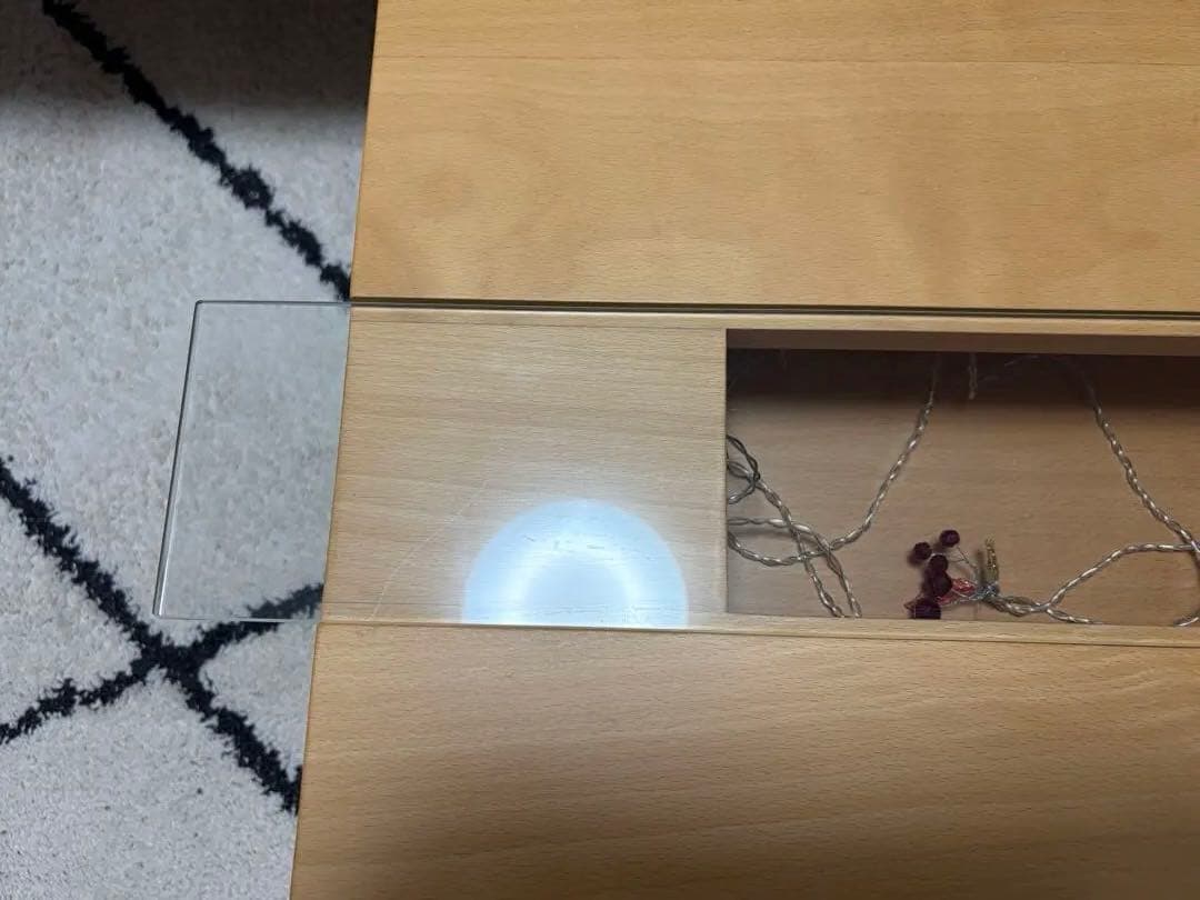 ナチュラルウッド ガラス挿入テーブル