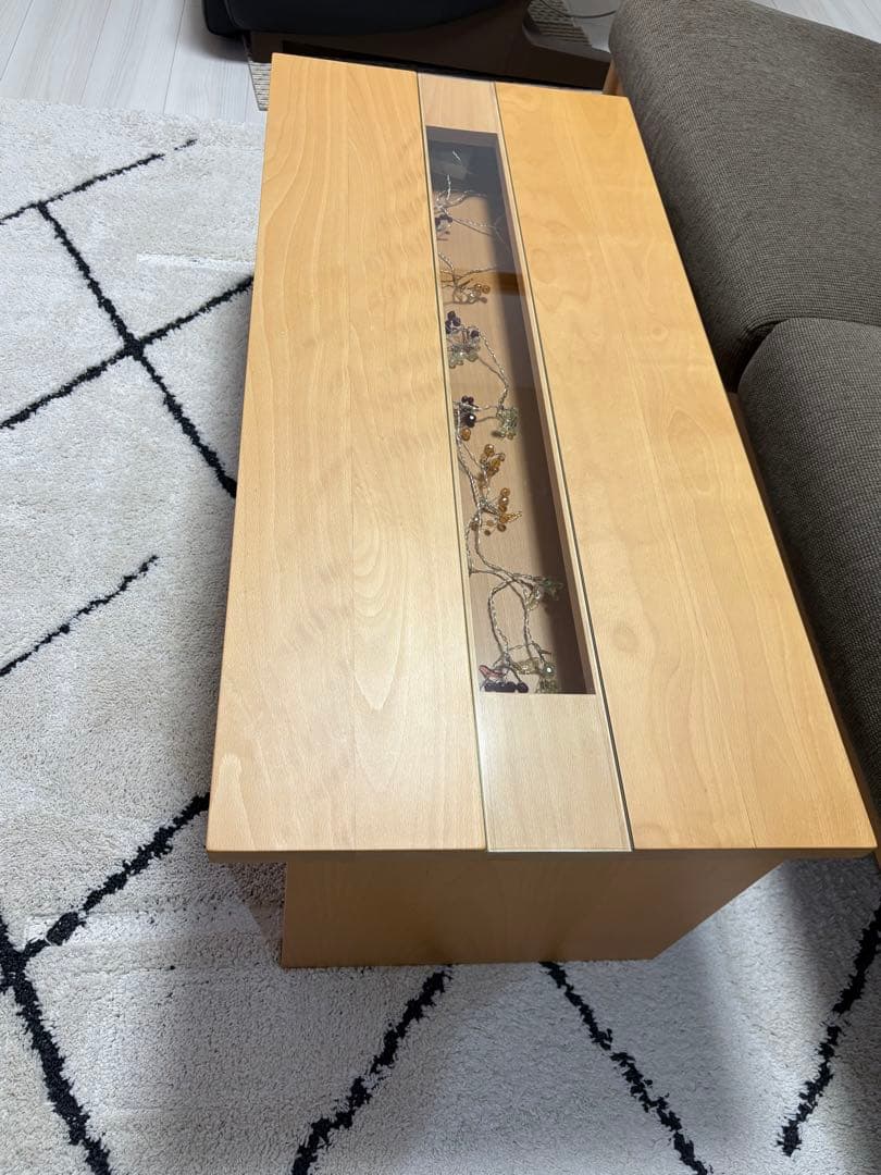 ナチュラルウッド ガラス挿入テーブル