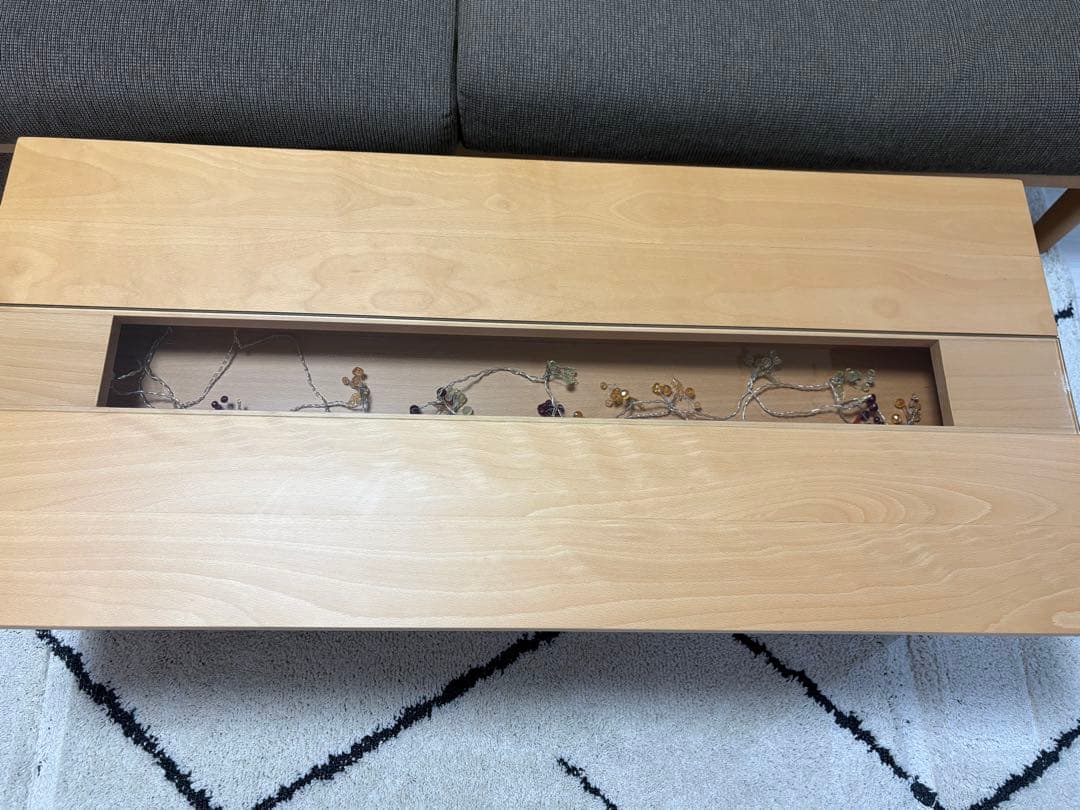 ナチュラルウッド ガラス挿入テーブル