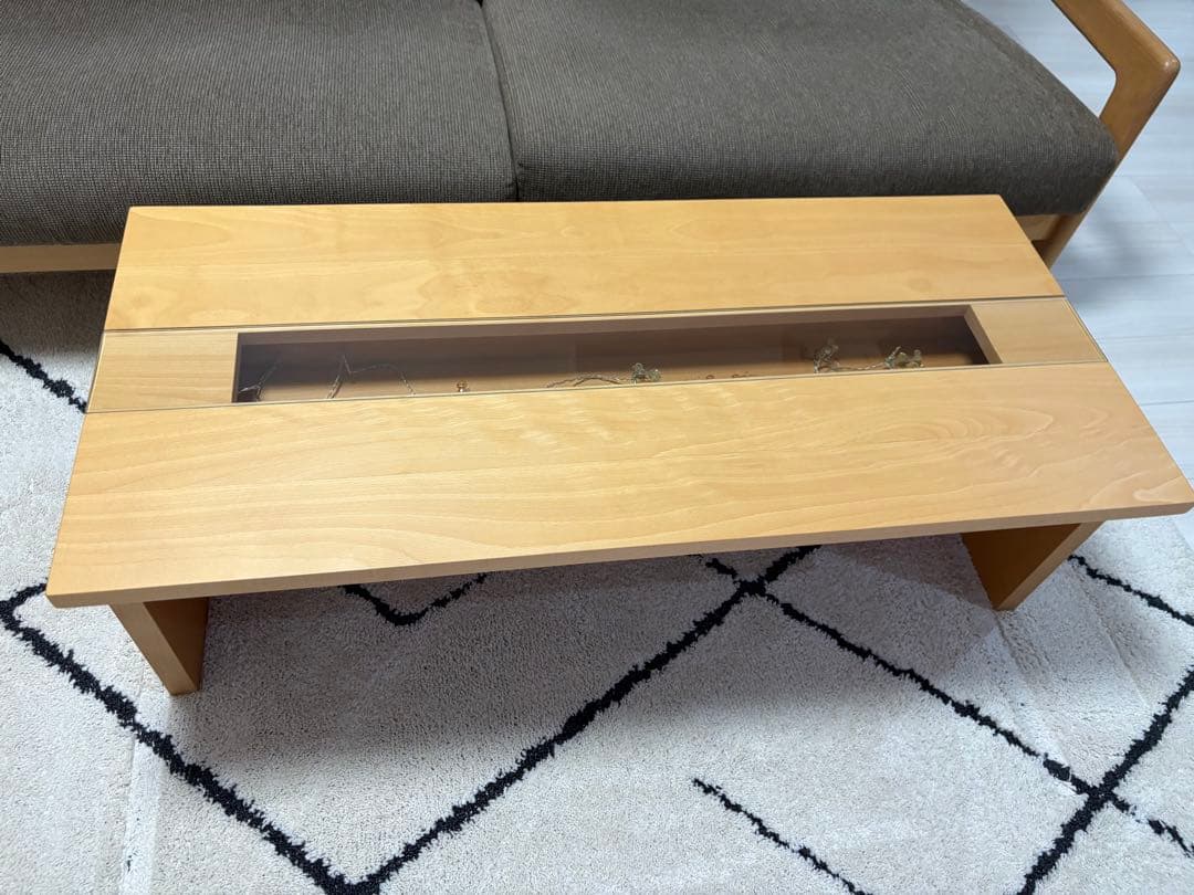 ナチュラルウッド ガラス挿入テーブル