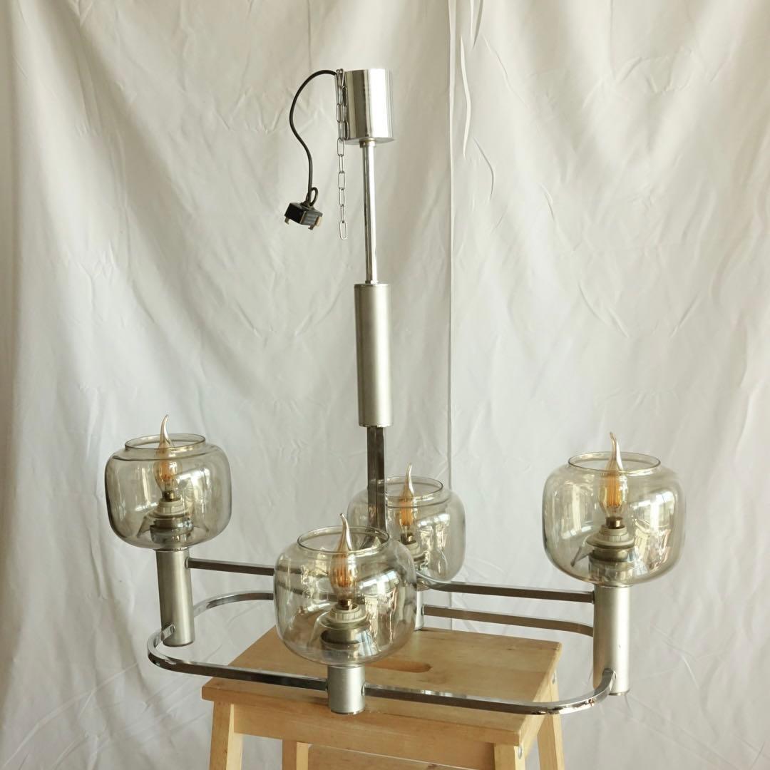 70s スモークガラス シャンデリア フランス製