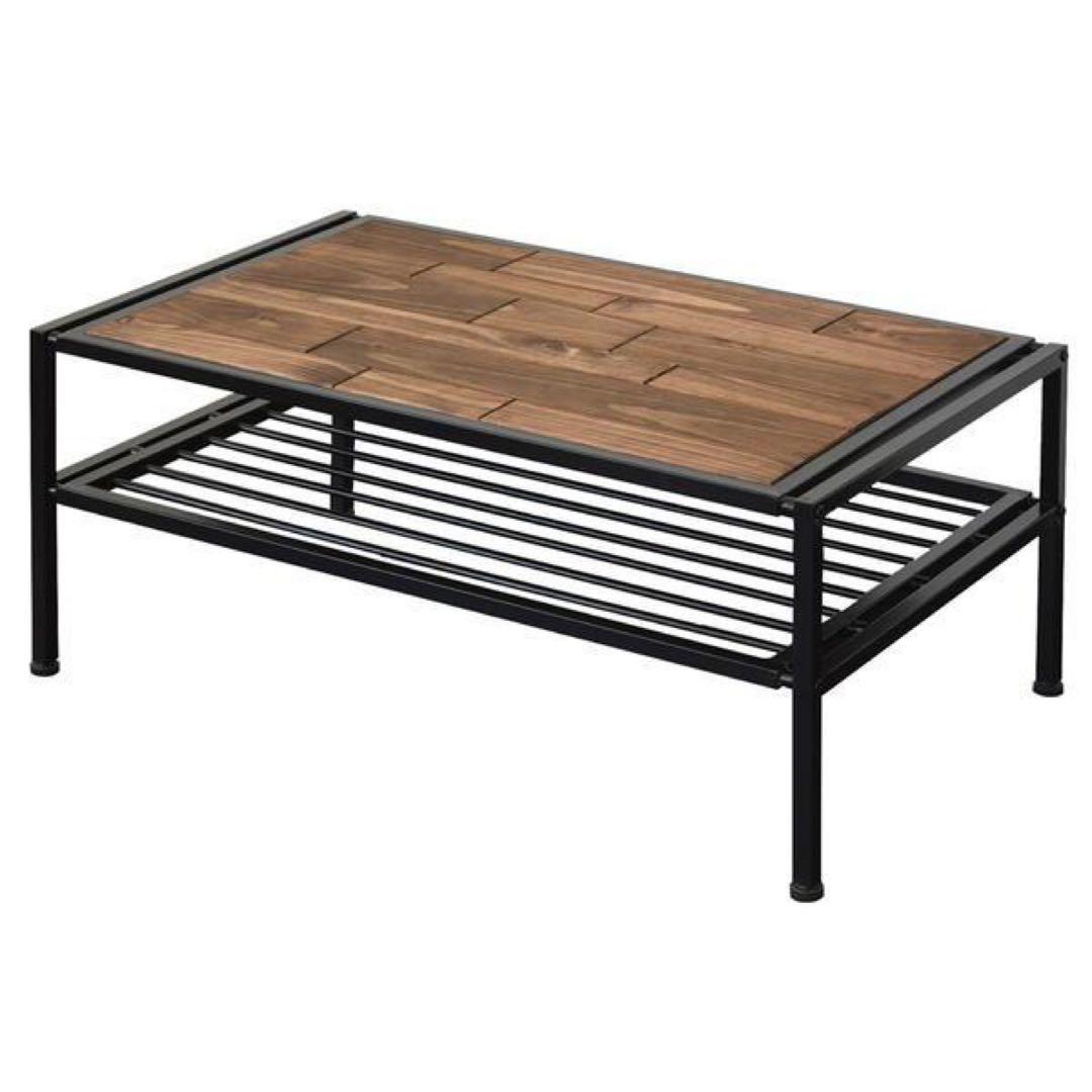 【used】天然木 オイル塗装 ローテーブル 棚付き インダストリアル