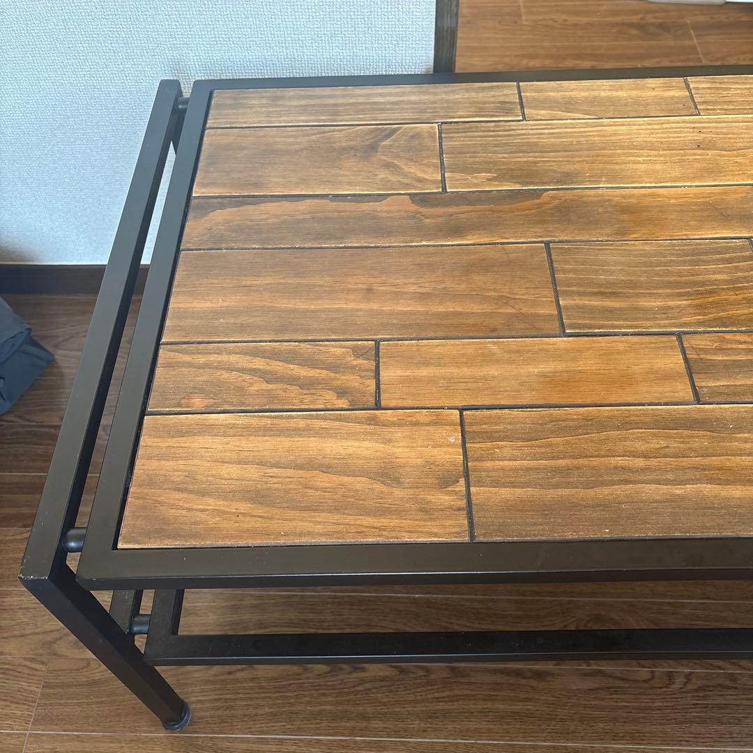 【used】天然木 オイル塗装 ローテーブル 棚付き インダストリアル