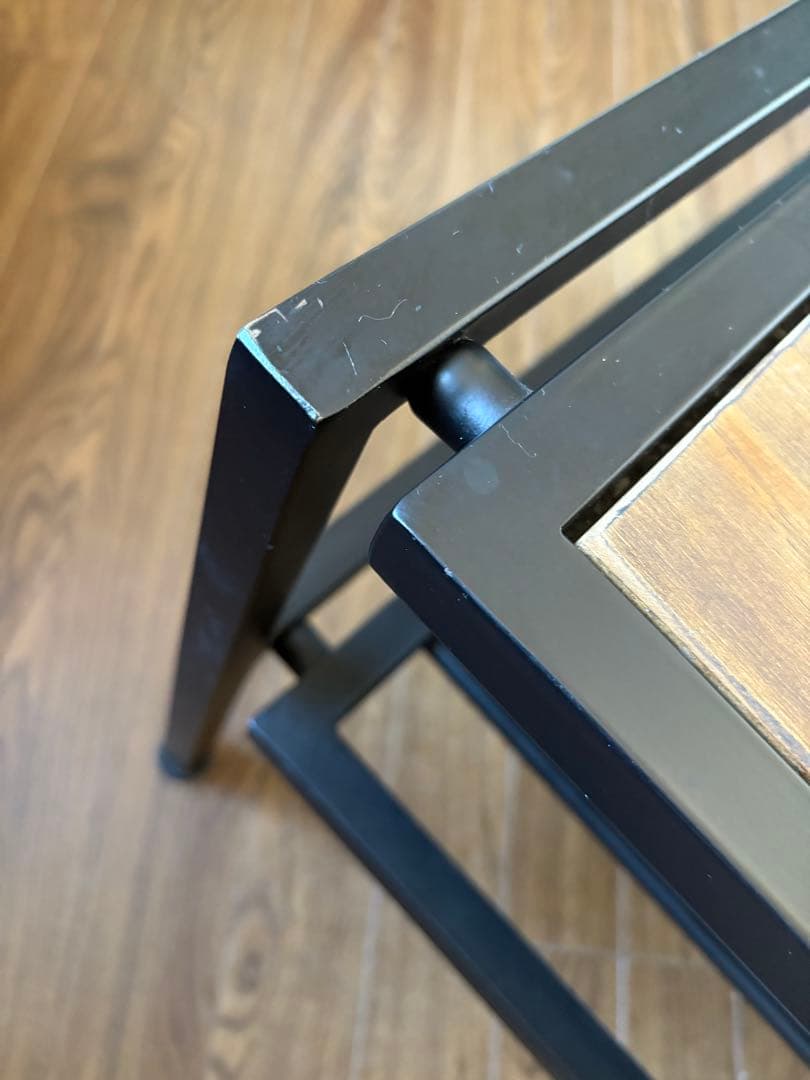 【used】天然木 オイル塗装 ローテーブル 棚付き インダストリアル