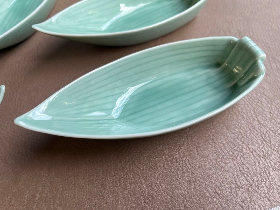 深川製磁　百年庵　笹青磁　笹舟取皿揃