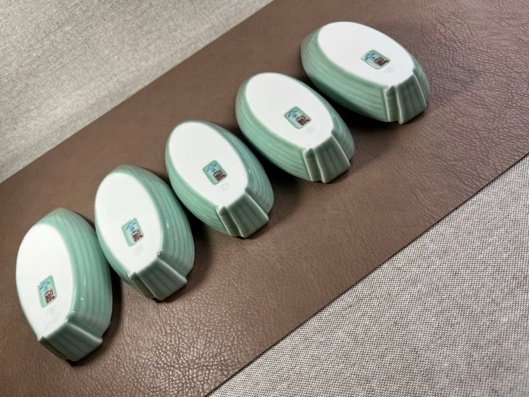 深川製磁　百年庵　笹青磁　笹舟取皿揃