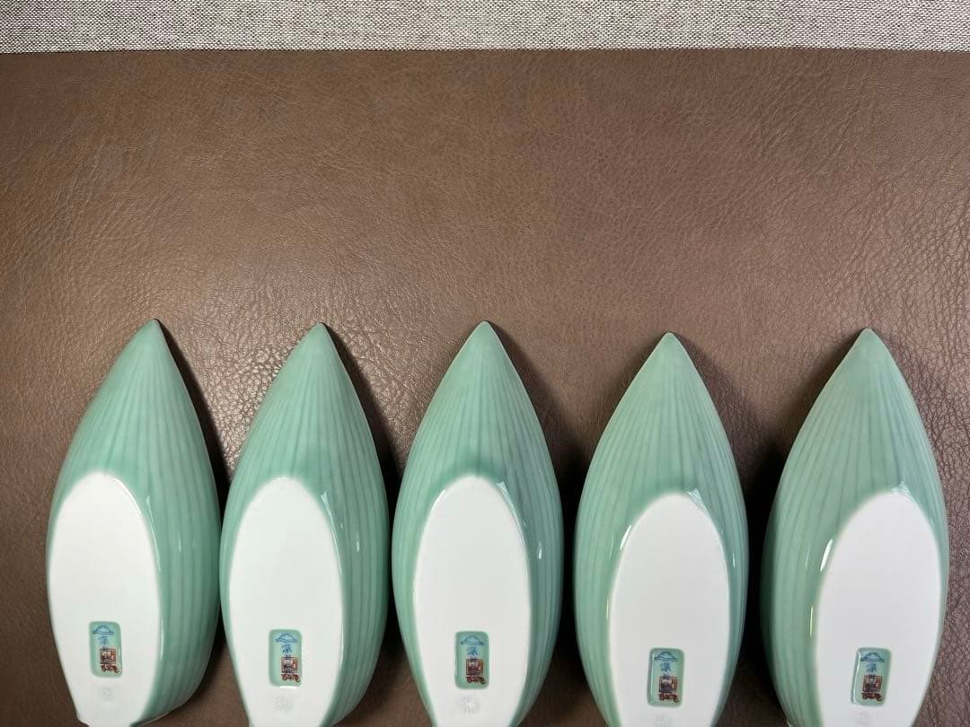 深川製磁　百年庵　笹青磁　笹舟取皿揃