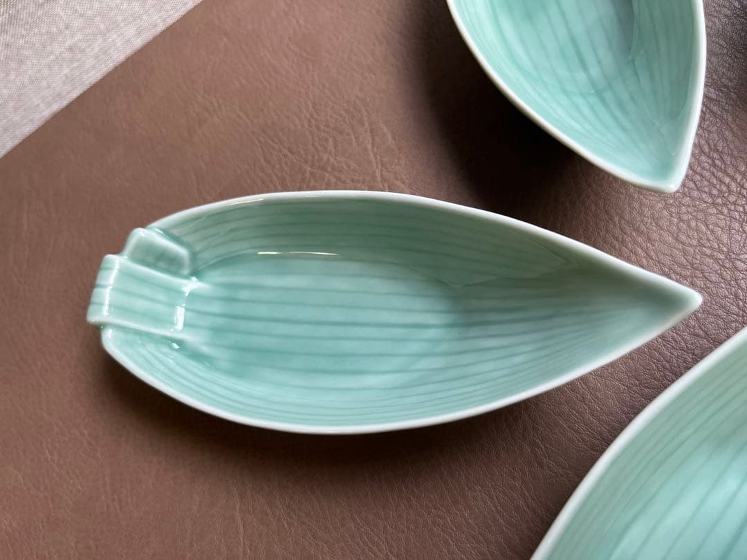 深川製磁　百年庵　笹青磁　笹舟取皿揃