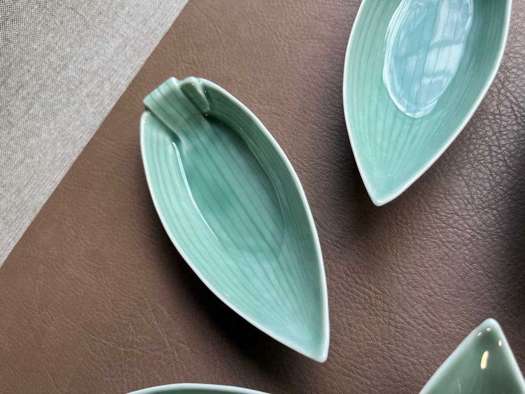 深川製磁　百年庵　笹青磁　笹舟取皿揃