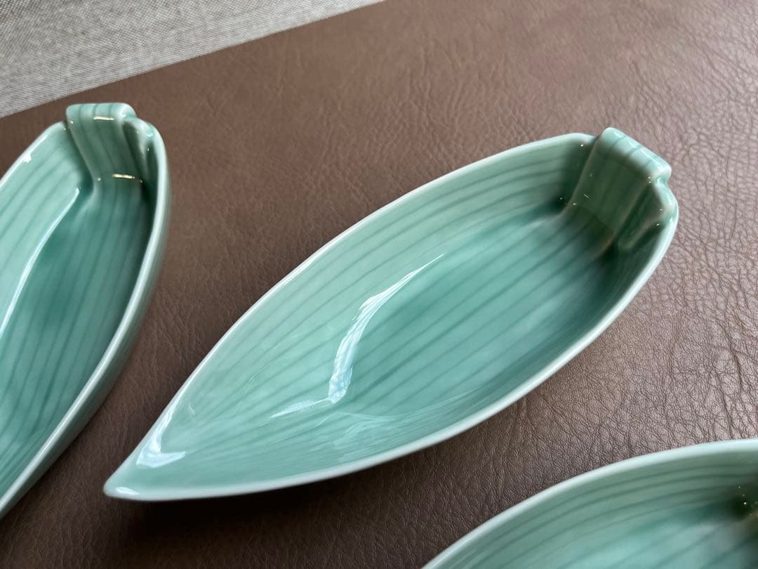 深川製磁　百年庵　笹青磁　笹舟取皿揃