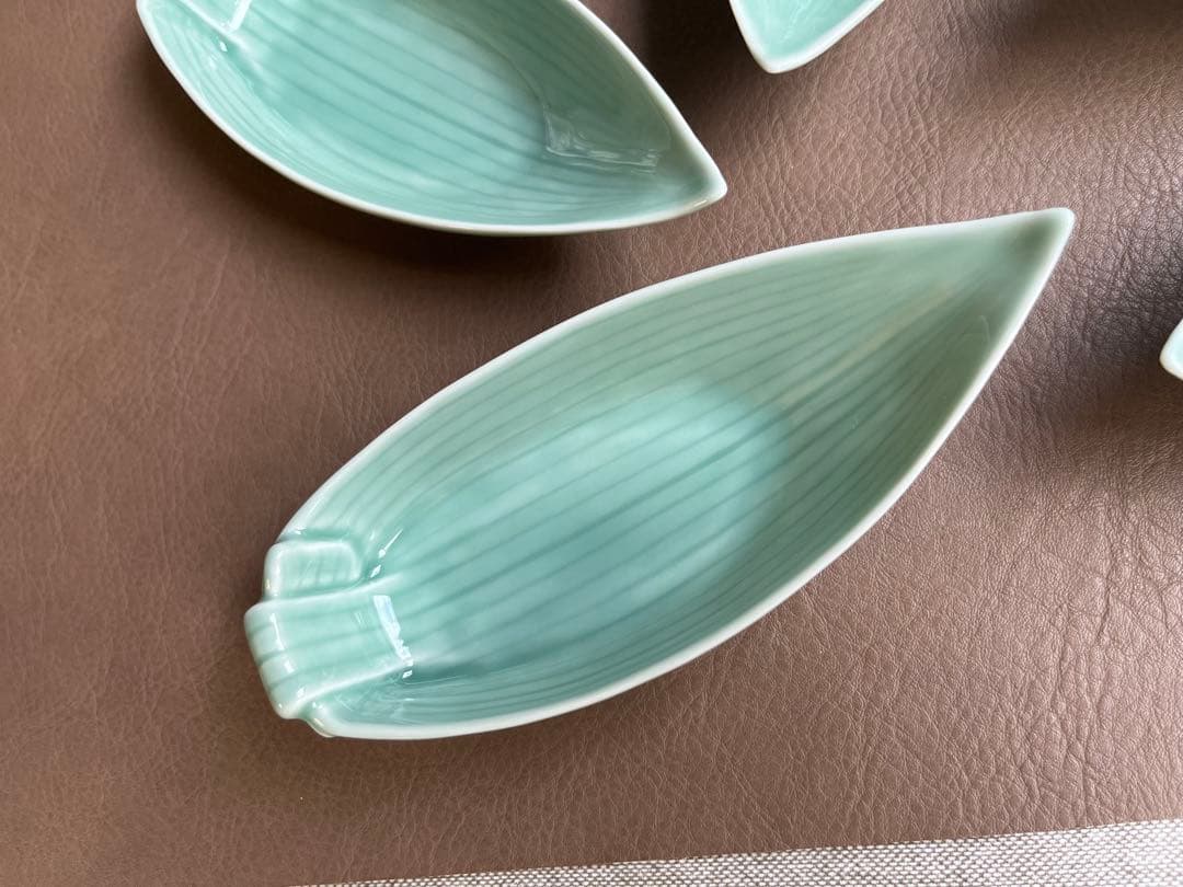 深川製磁　百年庵　笹青磁　笹舟取皿揃