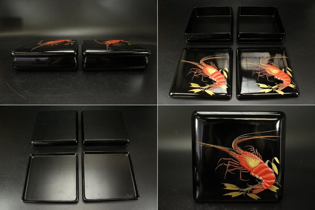 輪島漆器 海老蒔絵 蓋物 一対(ZE667)