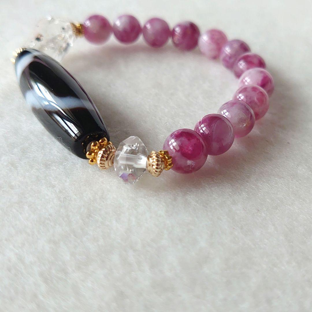 サラちゃん　白蛇天珠ピンクレピドライトオイル入ハーキマーダイヤモンド逸品