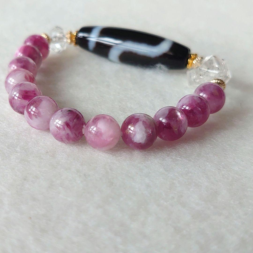 サラちゃん　白蛇天珠ピンクレピドライトオイル入ハーキマーダイヤモンド逸品