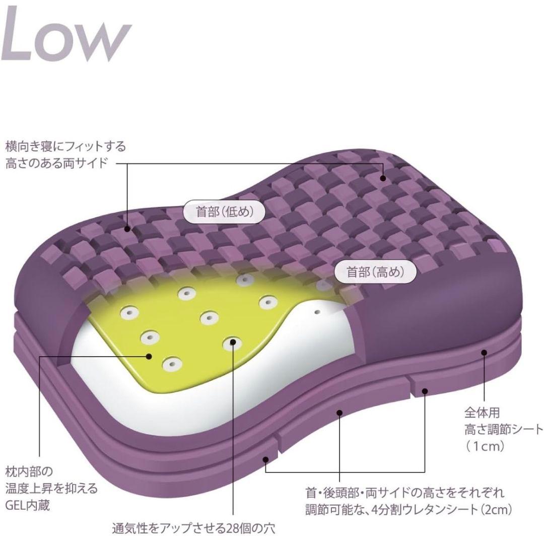 【美品】西川エアー4D ピロー（低め）別売り専用カバー付き　グレーベージュ