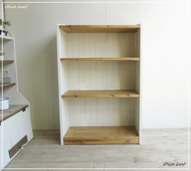 サイズ、デザインオーダー可！４段キャビネットラック●シャビーホワイト●受注製作