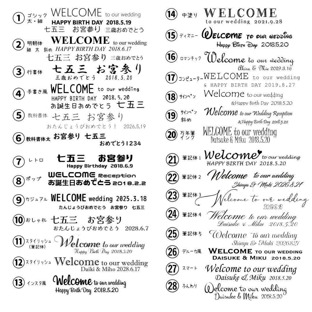 文字 フォント サンプルページ とむぅフォト ウェルカムボード 命名書
