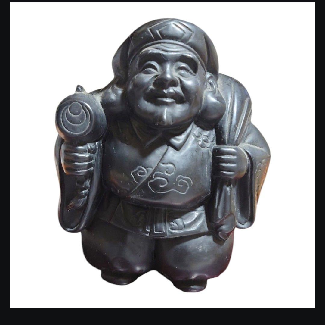 七福神 大黒天 恵比寿 陶器置物 ペア 台座付き 重量級 昭和レトロ