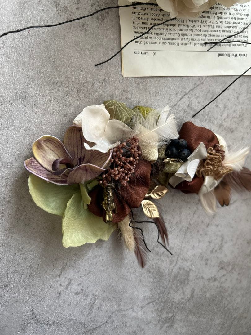 きらめくロゼット様　男の子用髪飾り　brown&Green