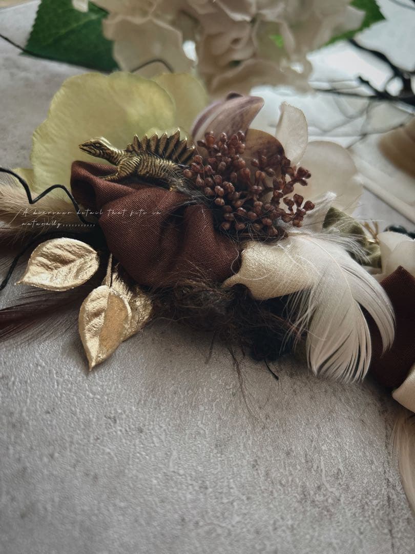 きらめくロゼット様　男の子用髪飾り　brown&Green