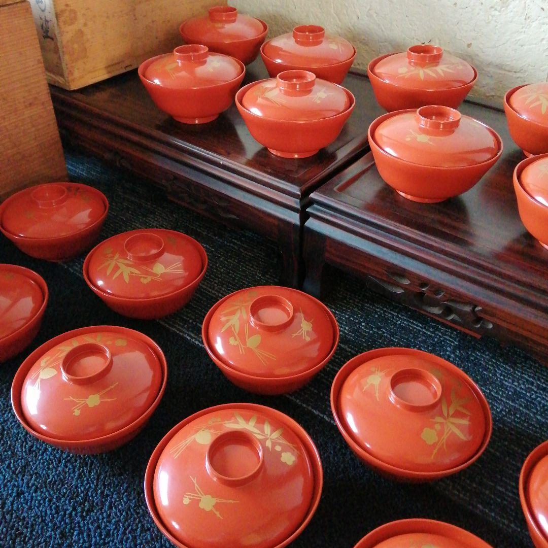 輪島塗　金彩松竹梅蓋付吸物椀　20客　12.5cm　明治期