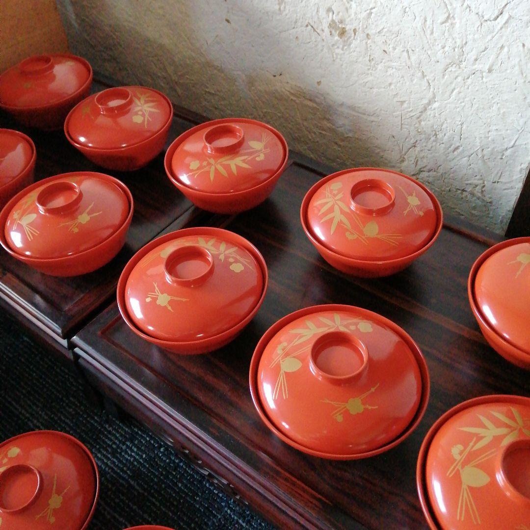 輪島塗　金彩松竹梅蓋付吸物椀　20客　12.5cm　明治期