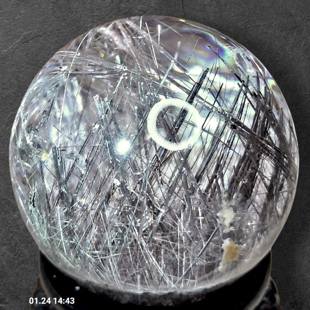 極上 天然 シルバールチル スフィア 40mm 高透明 密集針 台座付 一点物