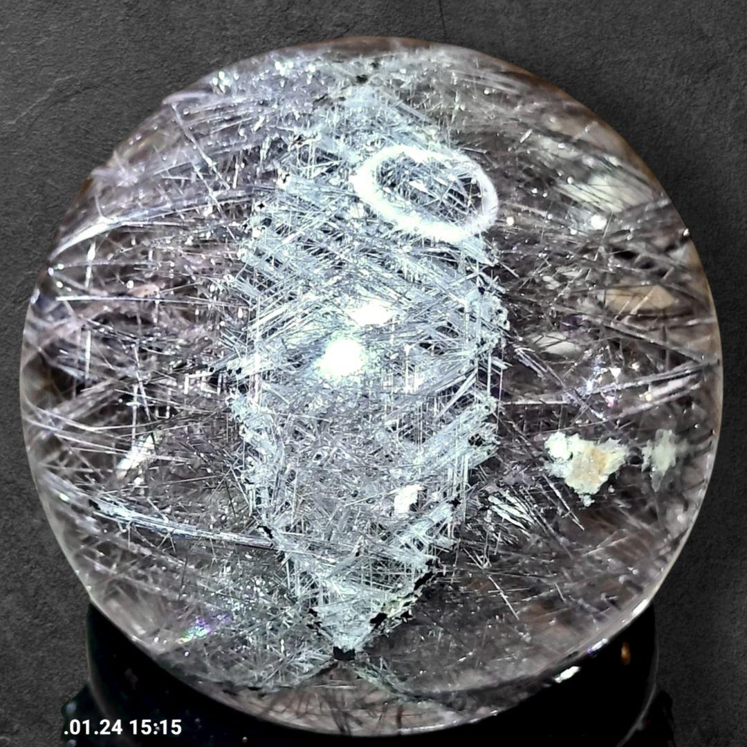 極上 天然 シルバールチル スフィア 40mm 高透明 密集針 台座付 一点物