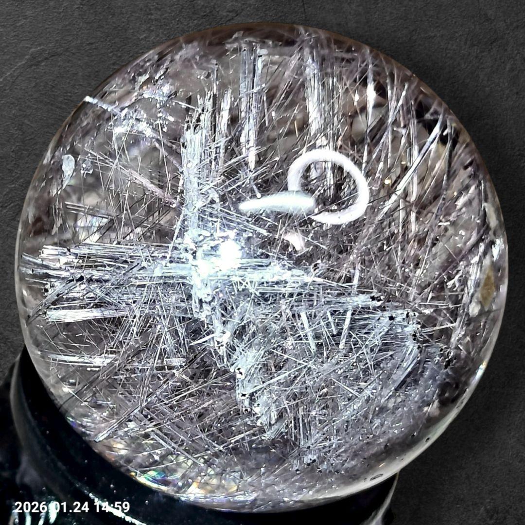極上 天然 シルバールチル スフィア 40mm 高透明 密集針 台座付 一点物