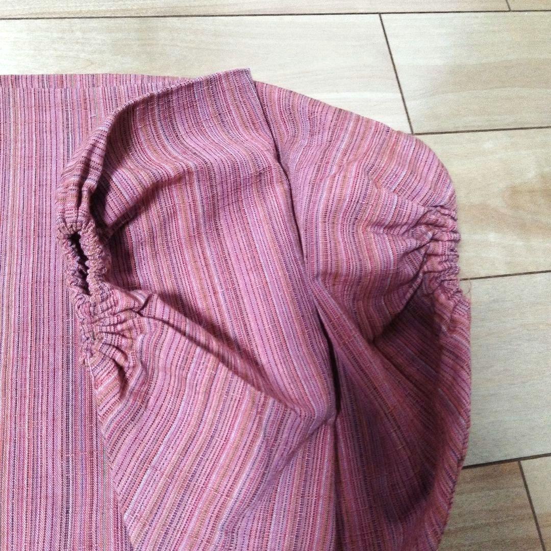 會津もめん　着物羽織風割烹着 オレンジとピンクのストライプ 綿100%　かねふく