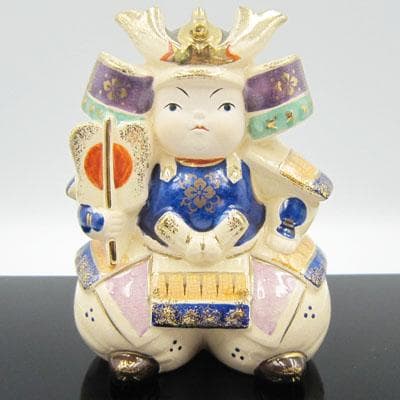 五月人形　彩雅初陣大将　薬師窯　兜　初節句　端午の節句　陶器　男の子　化粧箱入