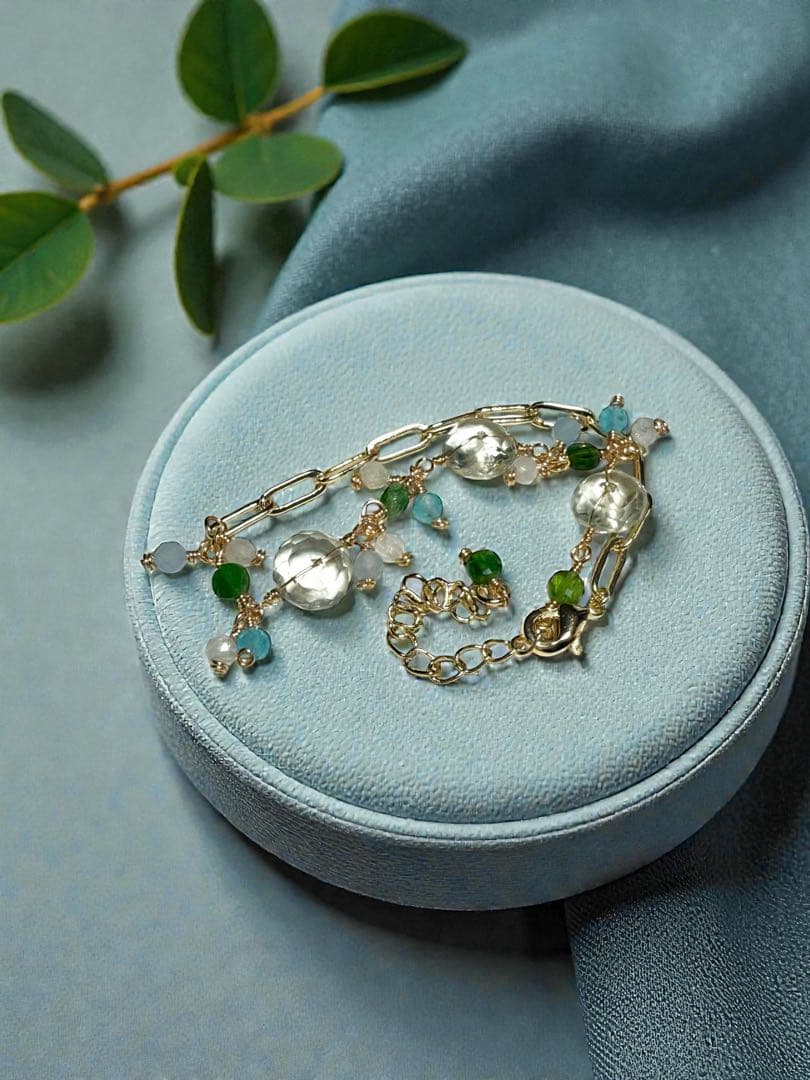 14kgf】グリーンアメジスト×アクアマリン＊ブレスレット⭐︎No.270