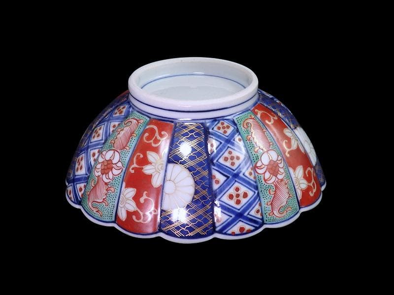 大聖寺伊万里 金襴手 寿紋に輪花楕円変形皿 大振向付 E704AS-CZk