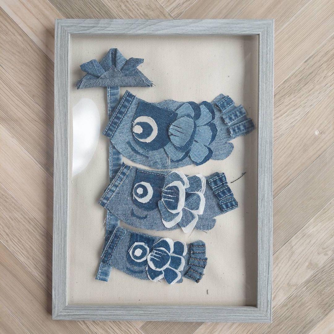 デニム鯉のぼり　こどもの日　名前　生年月日いれます。　初節句