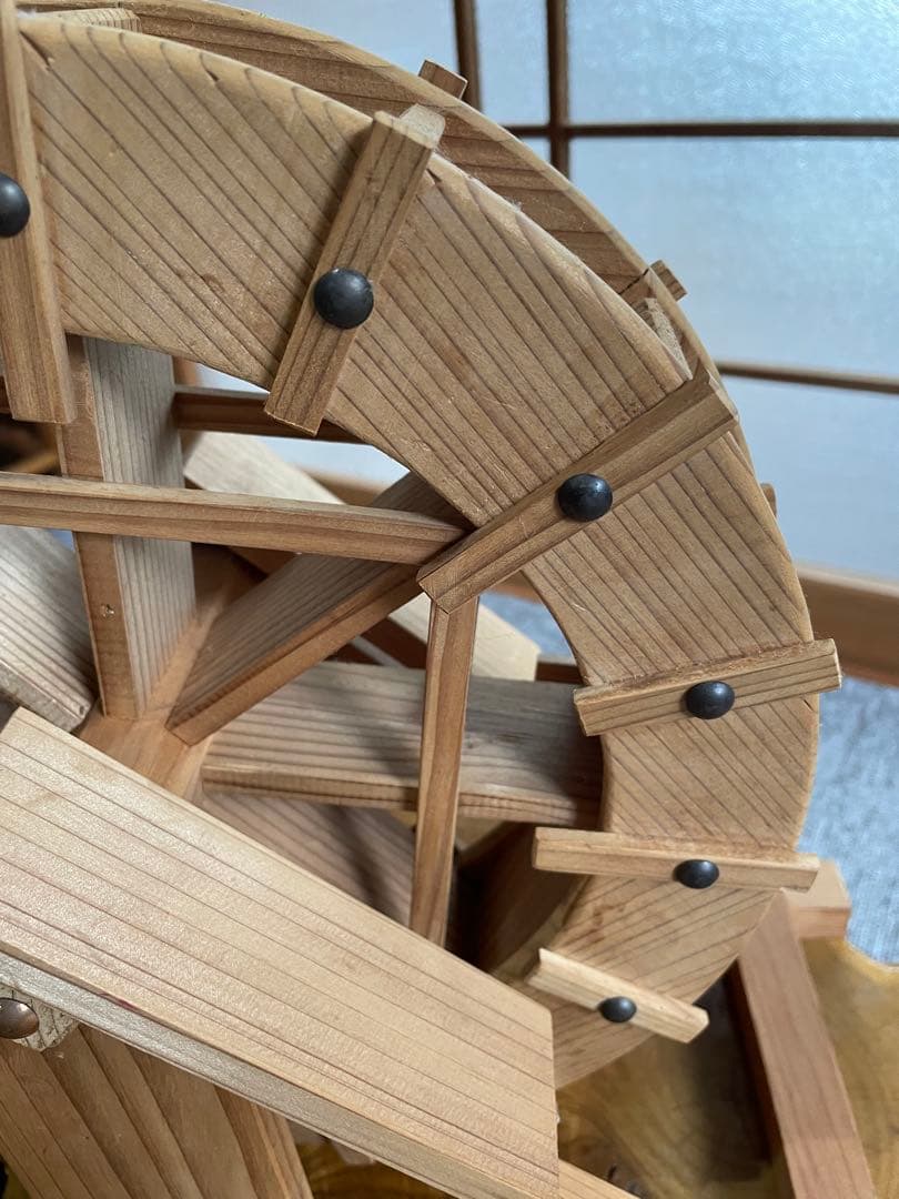 木製手作り水車　置物