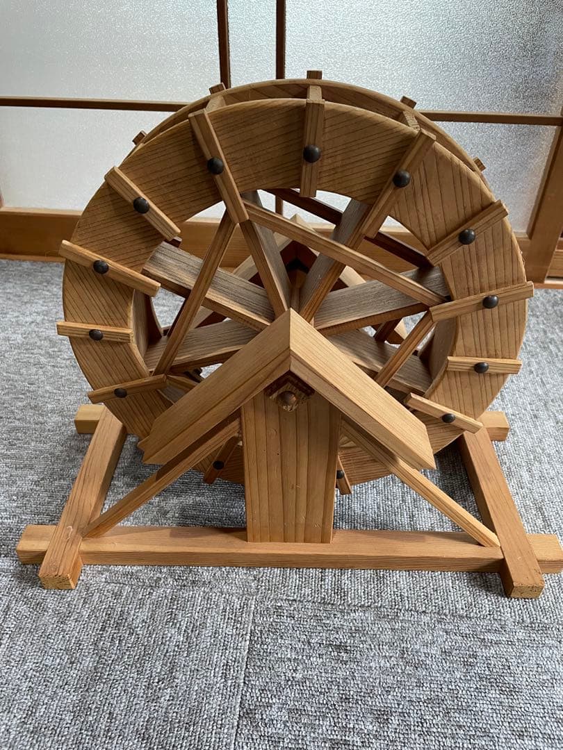 木製手作り水車　置物
