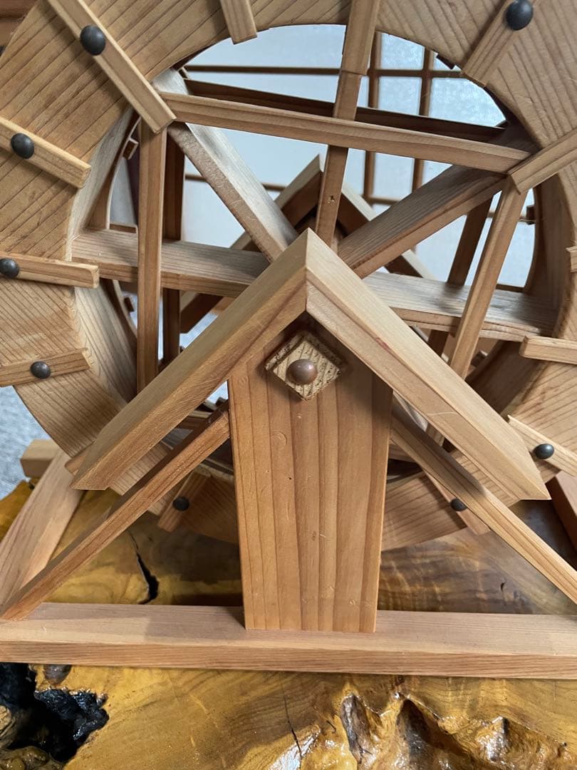 木製手作り水車　置物