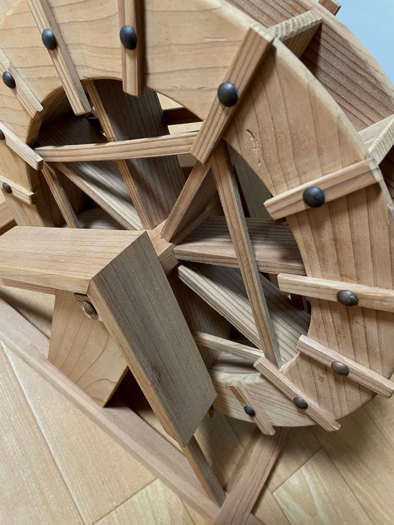 木製手作り水車　置物