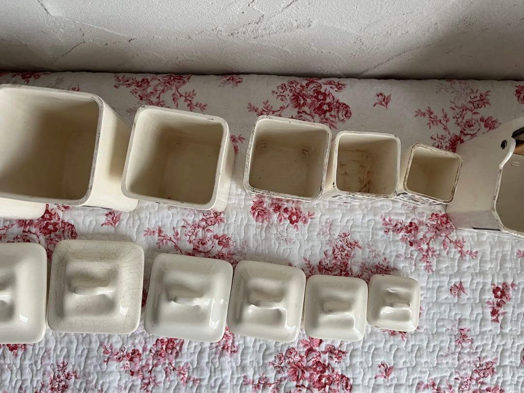 値下げフランスアンティークバラ柄の陶器のキャニスター6個セット& SELボックス