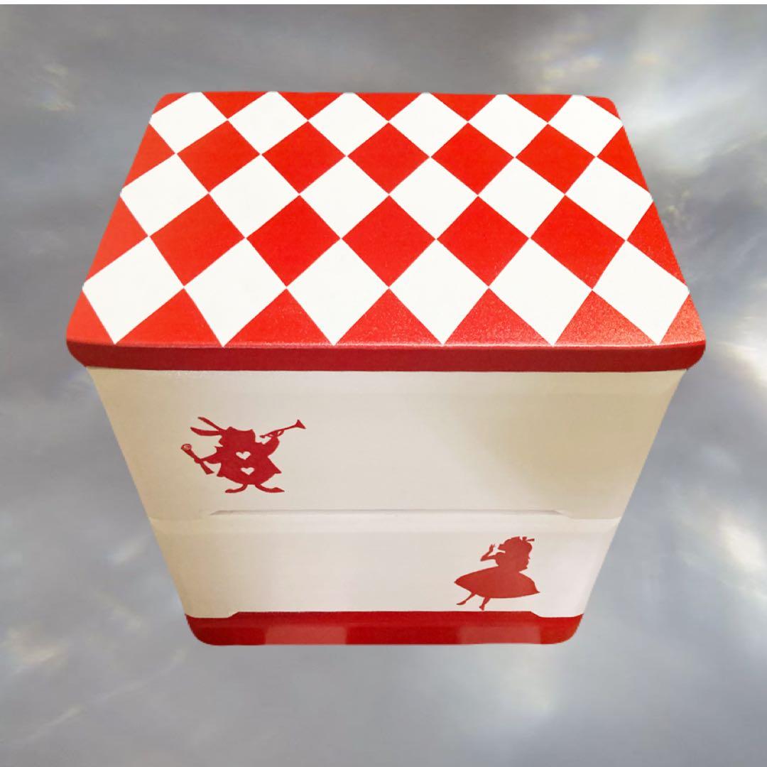 アリス風 アーガイル＆トランプ柄チェスト「赤」【送料無料】