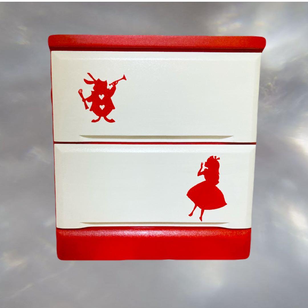 アリス風 アーガイル＆トランプ柄チェスト「赤」【送料無料】