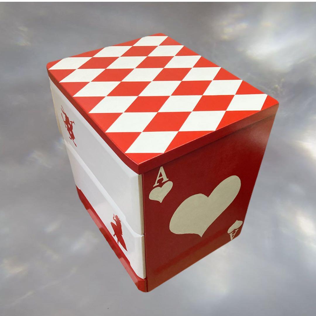 アリス風 アーガイル＆トランプ柄チェスト「赤」【送料無料】