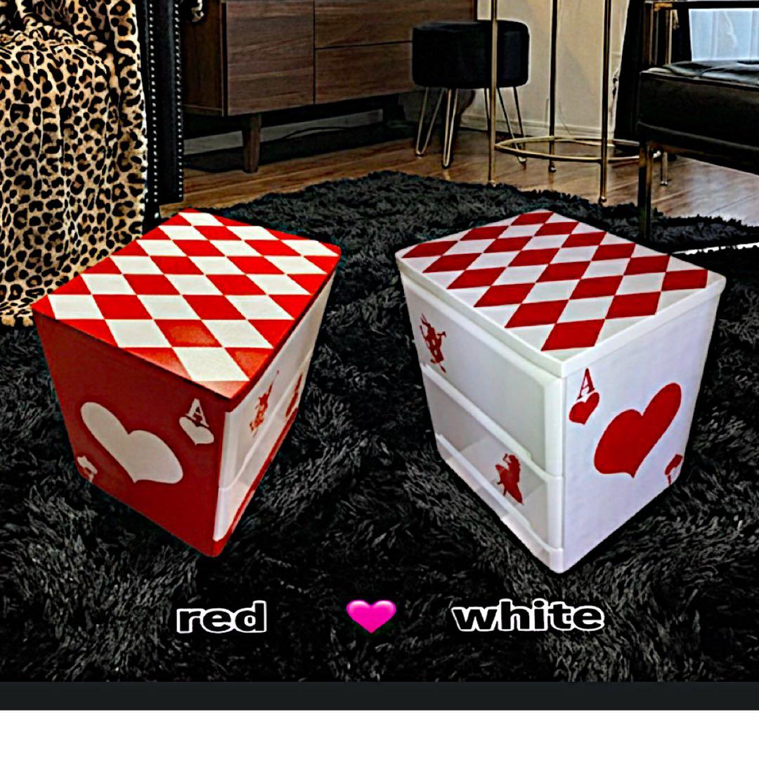 アリス風 アーガイル＆トランプ柄チェスト「赤」【送料無料】