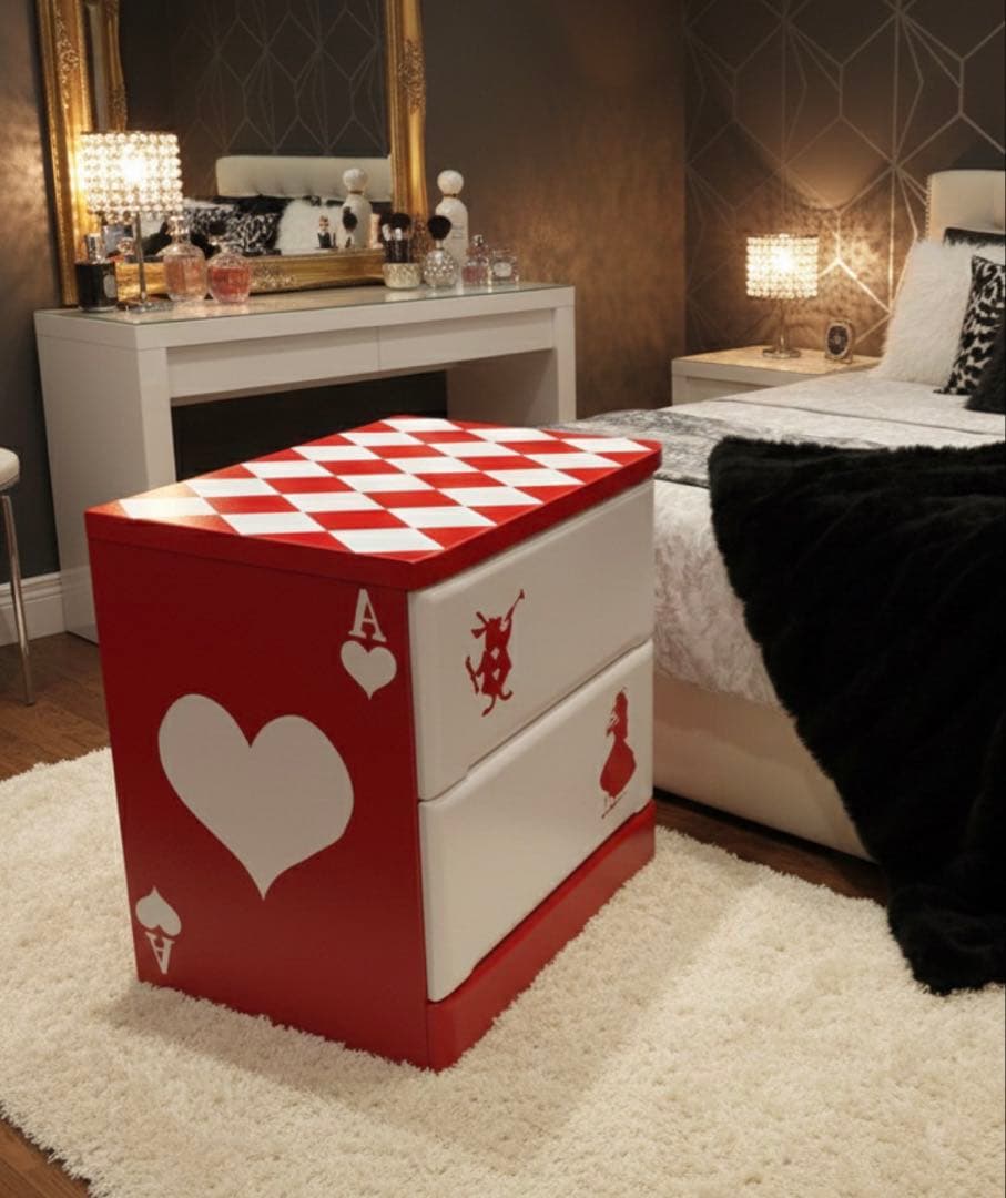 アリス風 アーガイル＆トランプ柄チェスト「赤」【送料無料】