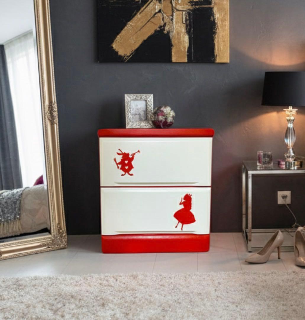 アリス風 アーガイル＆トランプ柄チェスト「赤」【送料無料】