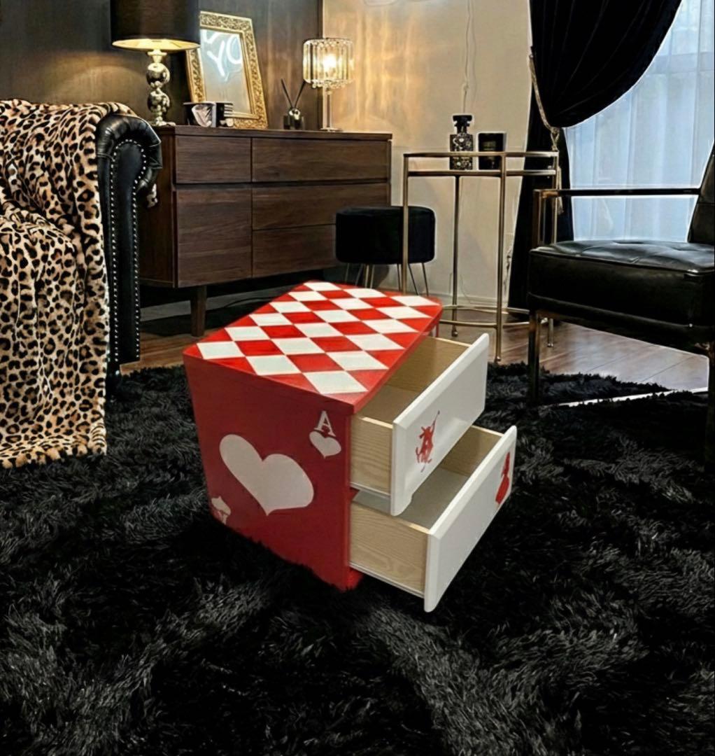 アリス風 アーガイル＆トランプ柄チェスト「赤」【送料無料】