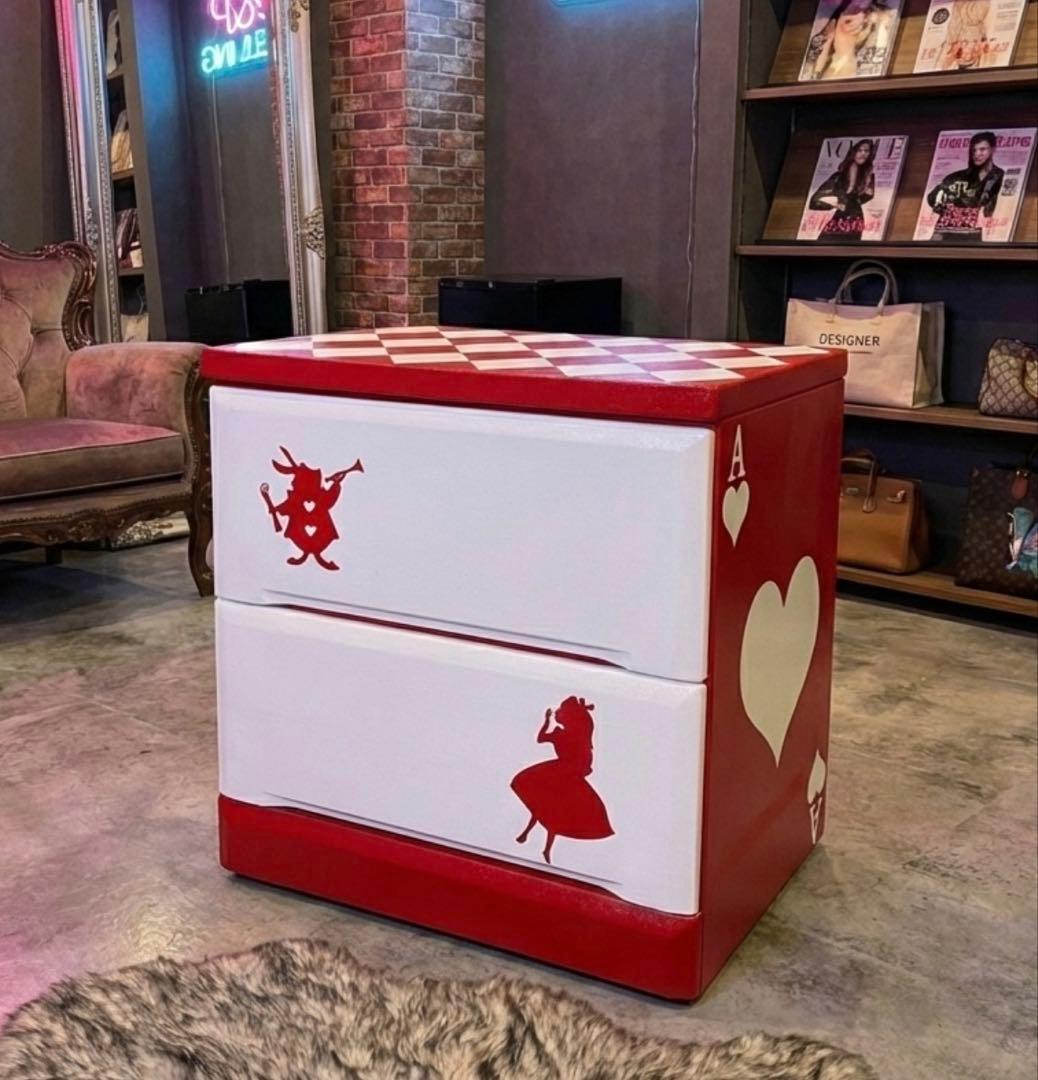 アリス風 アーガイル＆トランプ柄チェスト「赤」【送料無料】